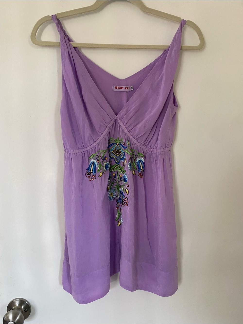 Johnny Was Lavender Embroidered V-Neck Camisole Tank Top Fairy Granola XS